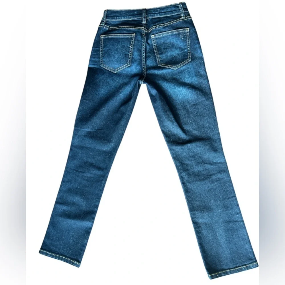 Tory Burch Sadie Straight Leg Crop Jeans Women’s 23 Dark Wash Stretch Denim
